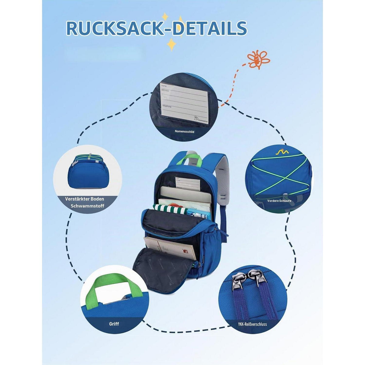 Kinderrucksack 18L – Dunkelblau für Schule & Wanderungen