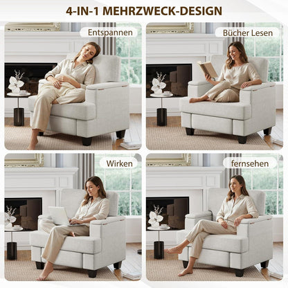 2er Set Ohrensessel mit Stauraum & Kissen – Weiß