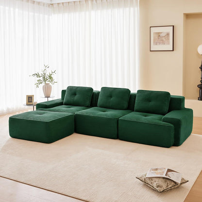 Modularer 3-Sitzer Cord Sofa mit Hocker – Tiefsitz & Komfort