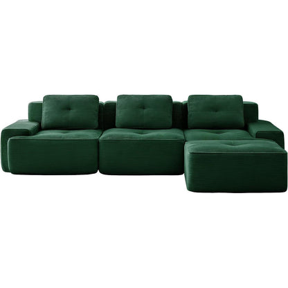Modularer 3-Sitzer Cord Sofa mit Hocker – Tiefsitz & Komfort