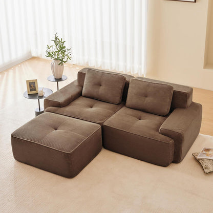 Modularer Cord-Sofa 2-Sitzer + Hocker – Tiefsitz & Flexibel