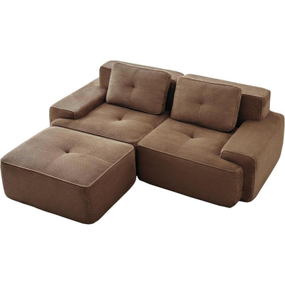 Modularer Cord-Sofa 2-Sitzer + Hocker – Tiefsitz & Flexibel