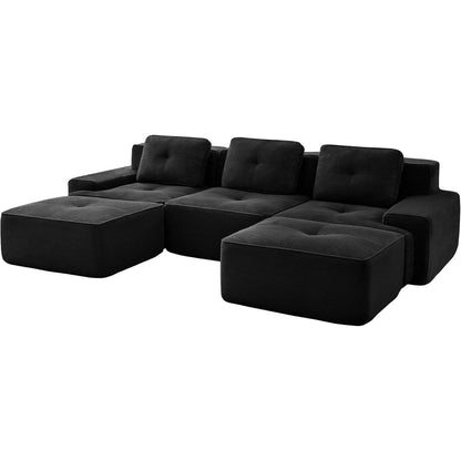 Modularer 2-Sitzer Cord-Sofa mit Hockern – Tiefsitz & Flexibel