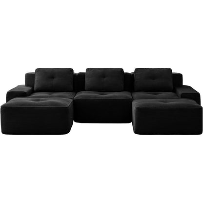Modularer 2-Sitzer Cord-Sofa mit Hockern – Tiefsitz & Flexibel