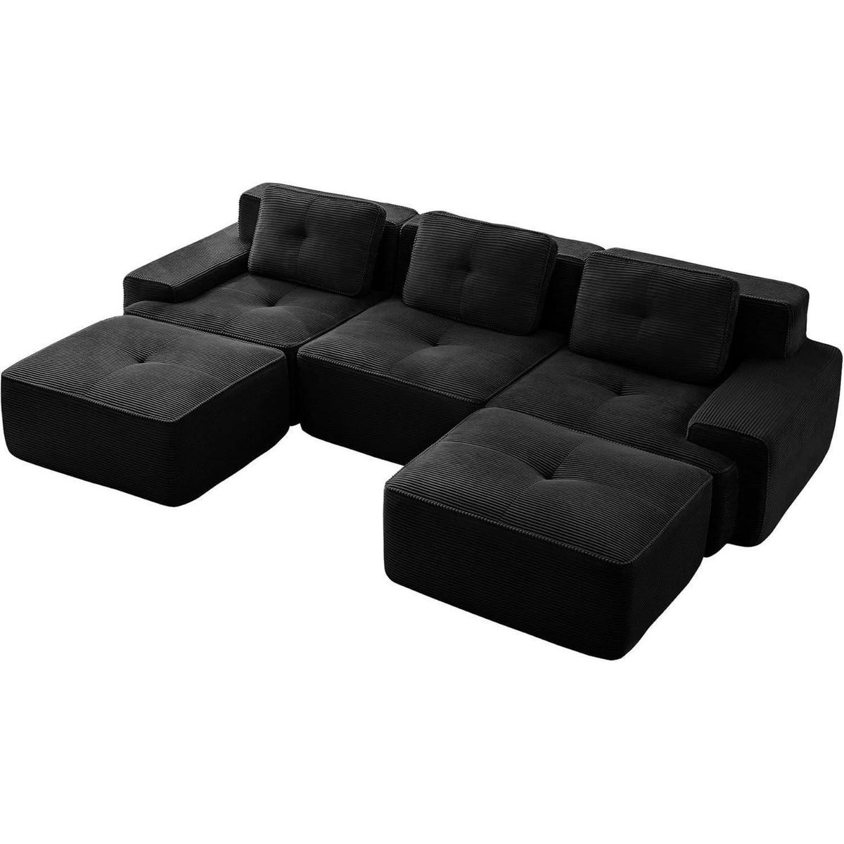 Modularer 2-Sitzer Cord-Sofa mit Hockern – Tiefsitz & Flexibel
