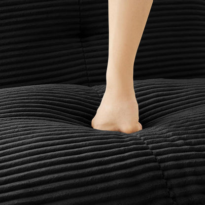 Modularer 2-Sitzer Cord-Sofa mit Hockern – Tiefsitz & Flexibel