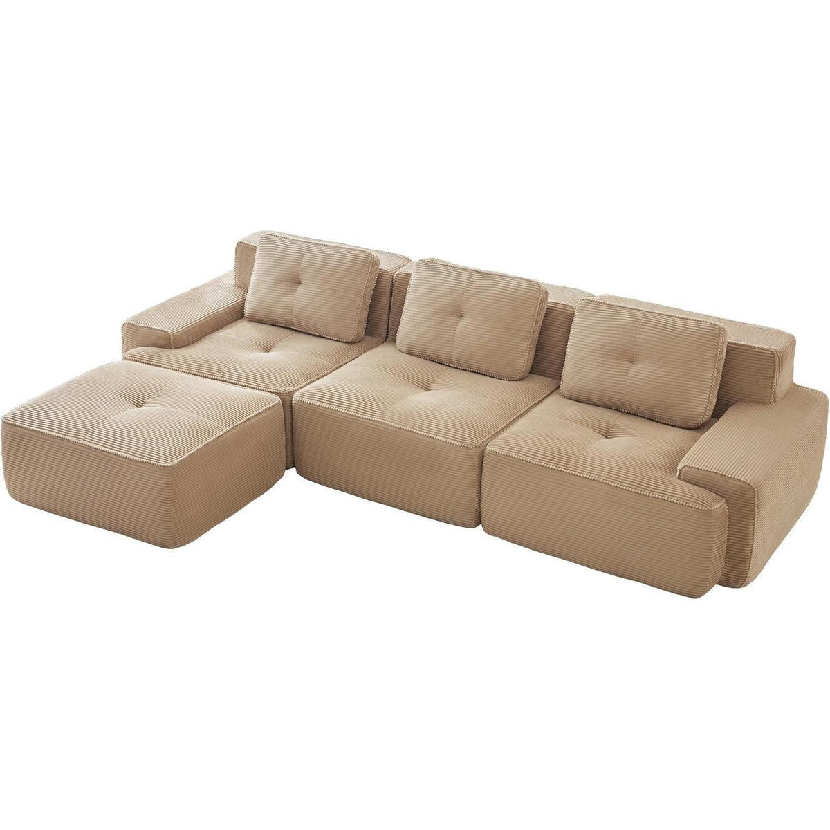 Modularer 3-Sitzer Cord Sofa mit Hocker – Tiefsitz & Komfort