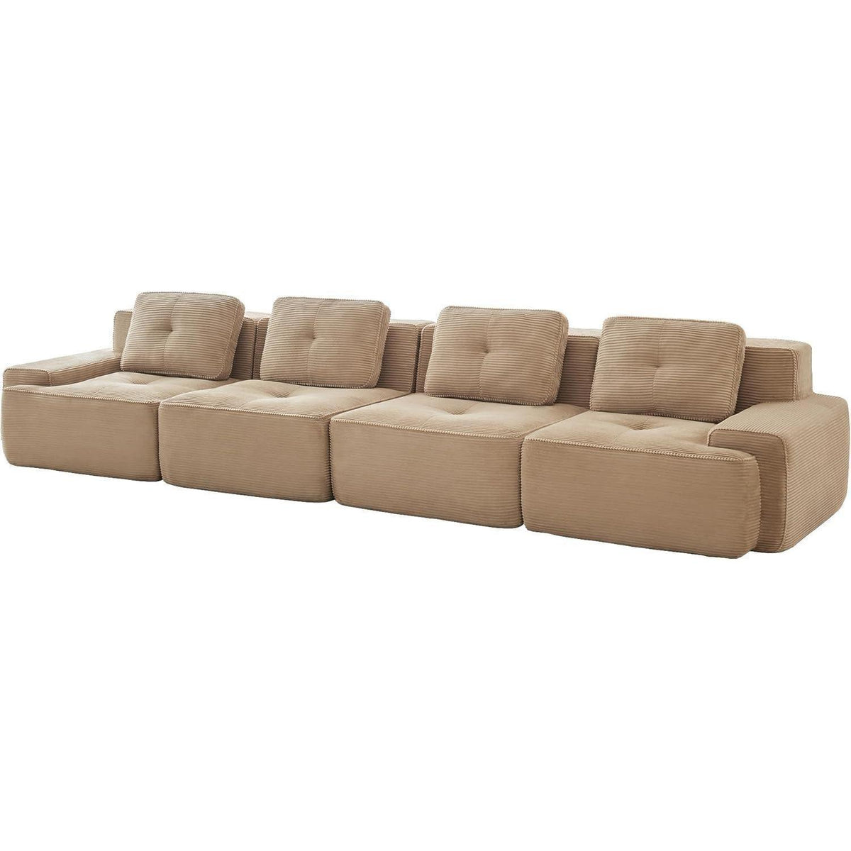 Modularer 4-Sitzer Cord Sofa | Beige Eckcouch Tiefsitz