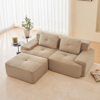 Modulares Cord Sofa 2-Sitzer + Hocker – Tiefsitz & Komfort