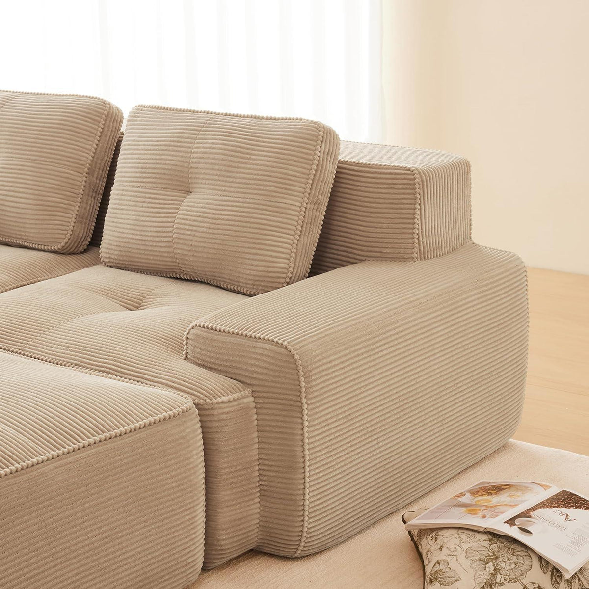Modulares Cord Sofa 2-Sitzer + Hocker – Tiefsitz & Komfort