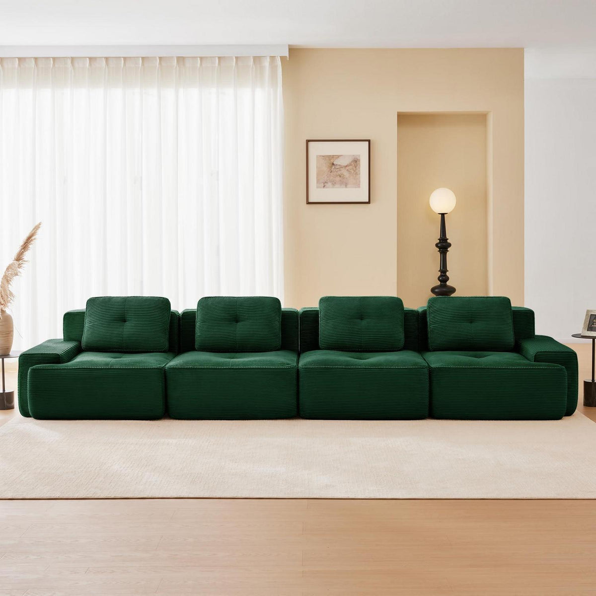 Modularer 4-Sitzer Cord-Sofa | Tiefsitz, Grün