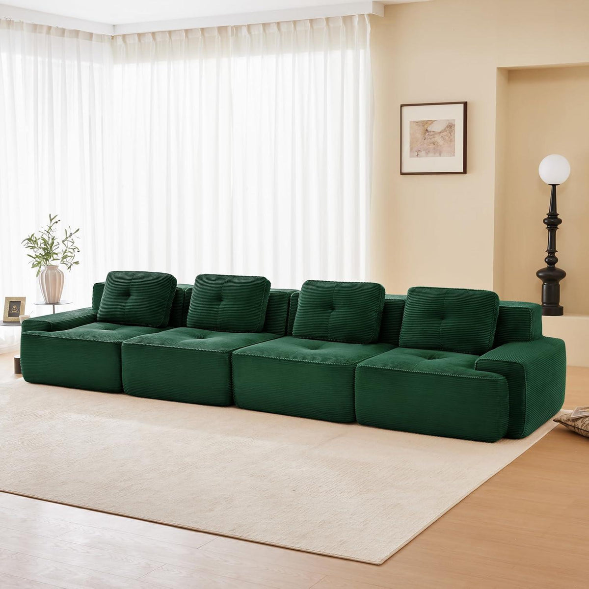 Modularer 4-Sitzer Cord-Sofa | Tiefsitz, Grün