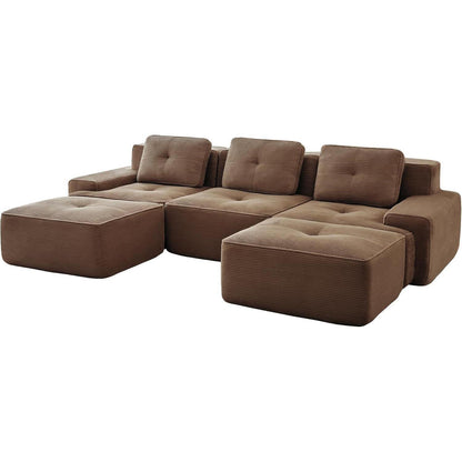 Modularer 2-Sitzer Cord Sofa mit Hockern – Tiefsitz & Flexibel