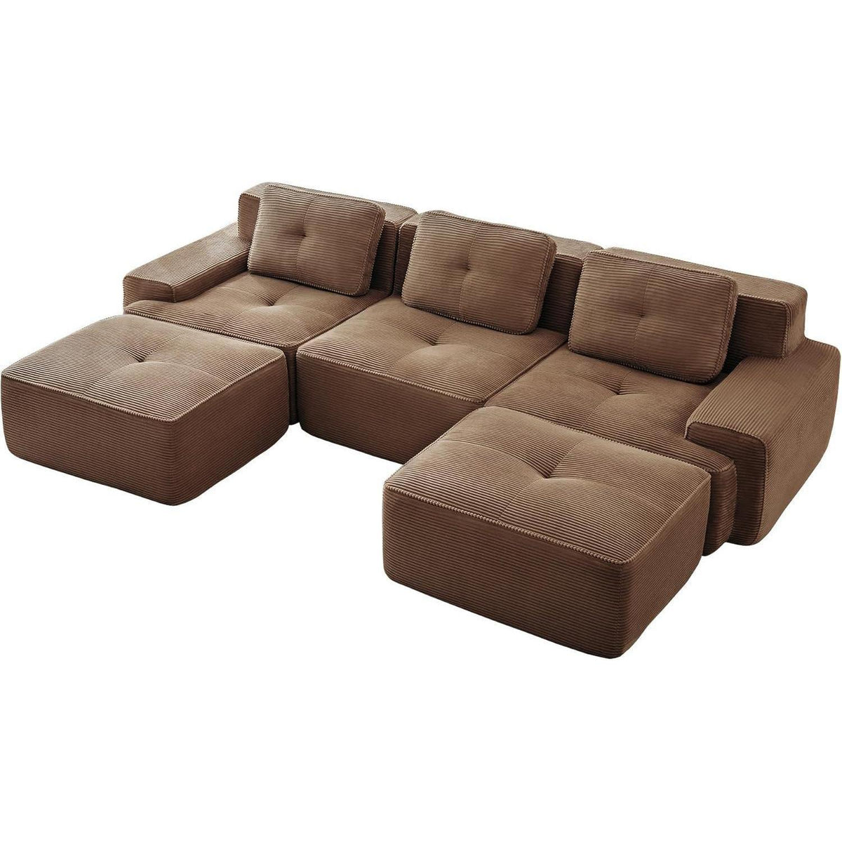 Modularer 2-Sitzer Cord Sofa mit Hockern – Tiefsitz & Flexibel