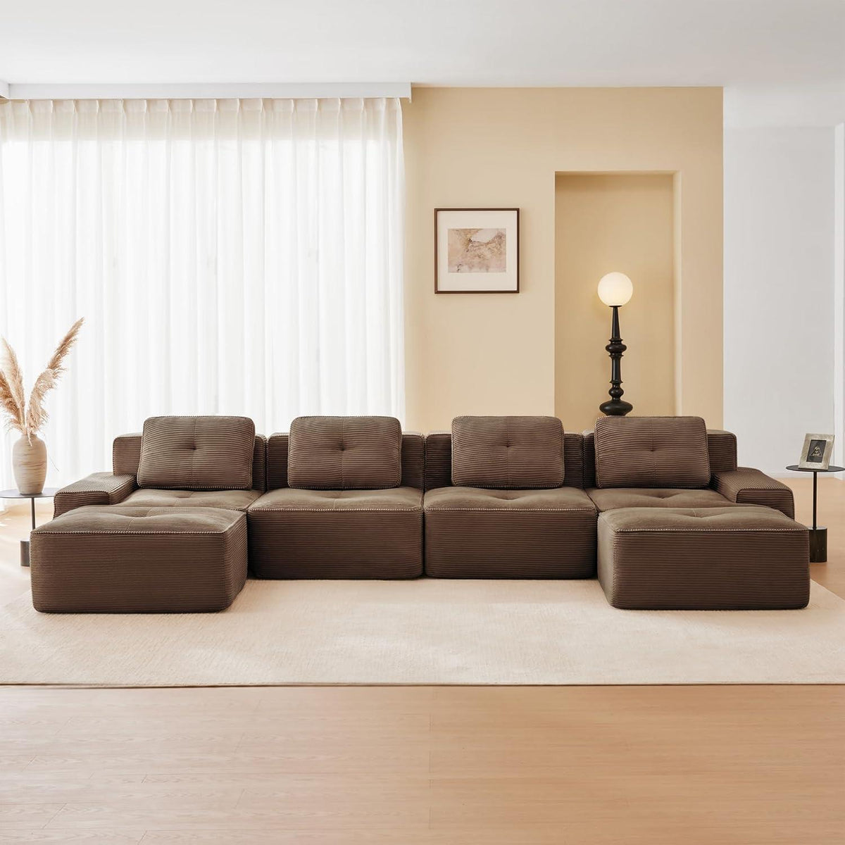 Modularer Cord-Ecksofa 4-Sitzer mit Hockern & Tiefsitz