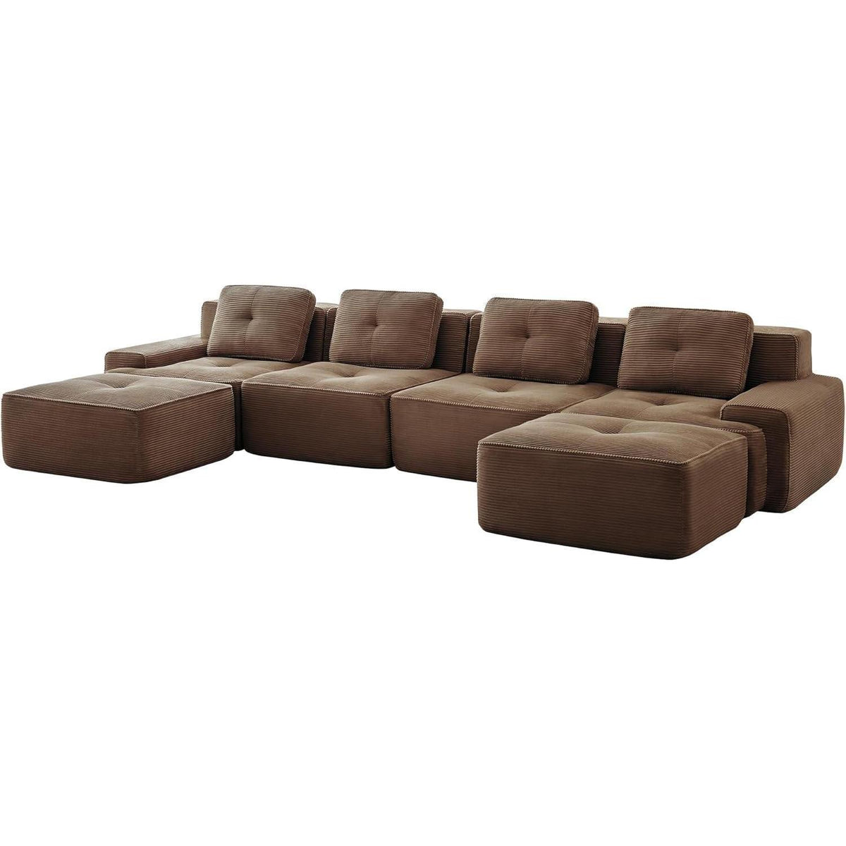 Modularer Cord-Ecksofa 4-Sitzer mit Hockern & Tiefsitz