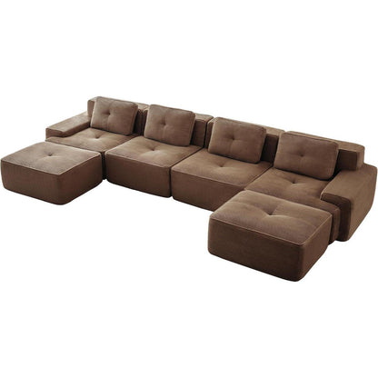 Modularer Cord-Ecksofa 4-Sitzer mit Hockern & Tiefsitz