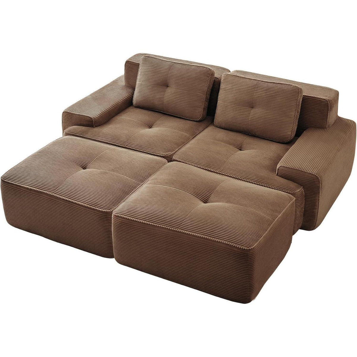 Modularer 2-Sitzer Cord Sofa mit Hockern – Tiefsitz & Komfort
