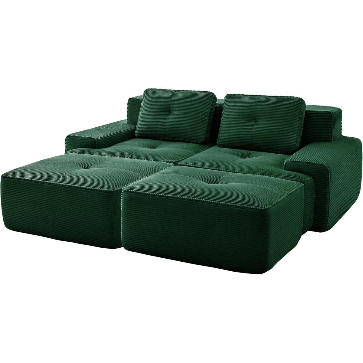 Modularer 2-Sitzer Cord Sofa mit Hockern & Tiefsitz (Grün)
