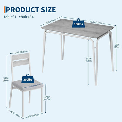 Esszimmer Set Grau-Weiß: Tisch + 4 Stühle für Küche & Wohnzimmer