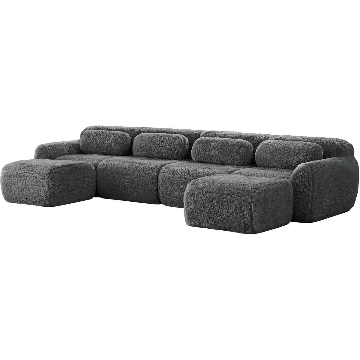 Graues 4-Sitzer Sofa mit Hockern | Modulares Design, Kein Aufbau