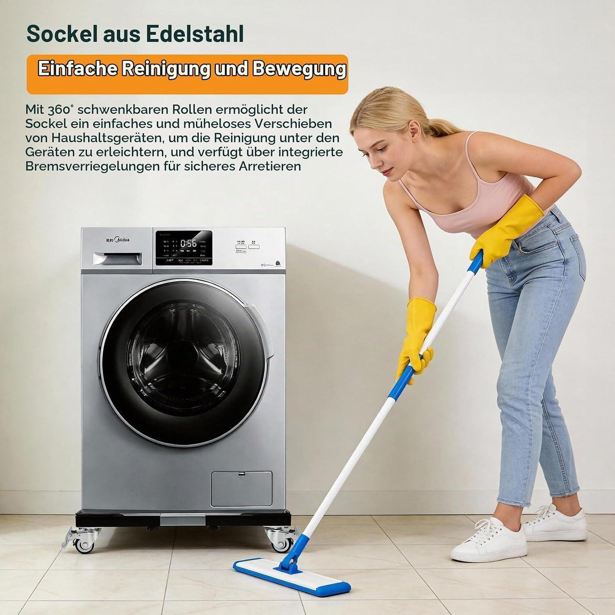 Waschmaschinen Untergestell Edelstahl mit Rollen & Bremsen