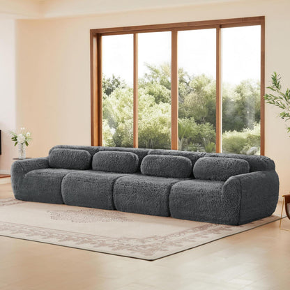 4-Sitzer Sofa Grau | Modulares Design, Kein Aufbau, Plüschstoff