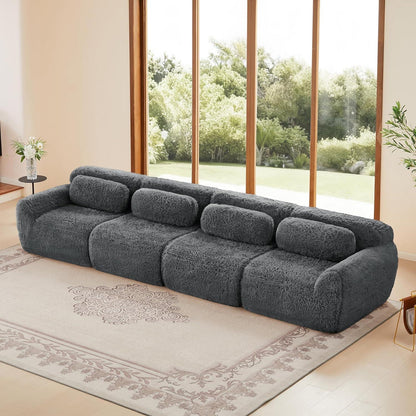 4-Sitzer Sofa Grau | Modulares Design, Kein Aufbau, Plüschstoff