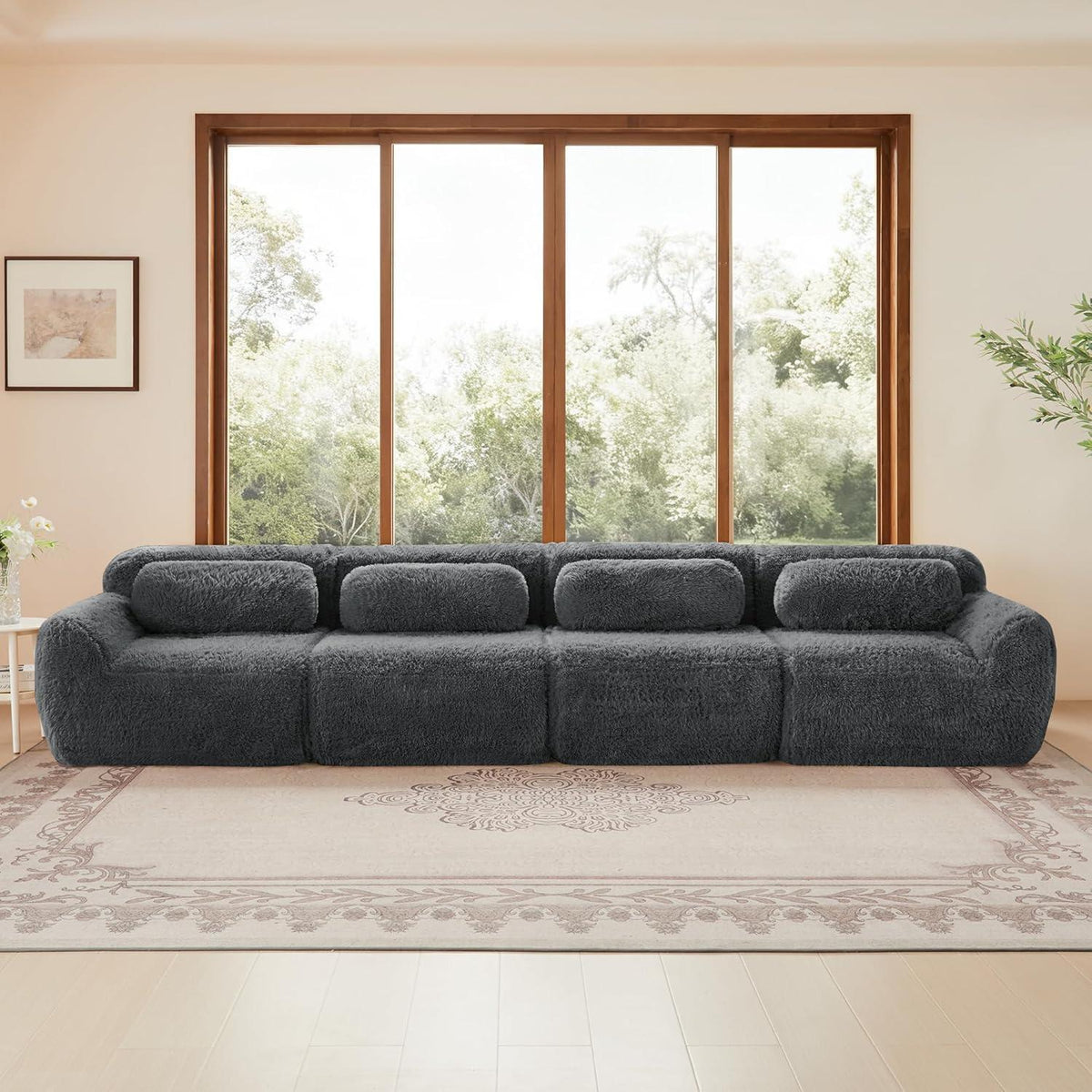 4-Sitzer Sofa Grau | Modulares Design, Kein Aufbau, Plüschstoff