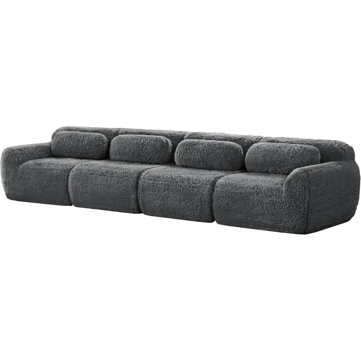 4-Sitzer Sofa Grau | Modulares Design, Kein Aufbau, Plüschstoff