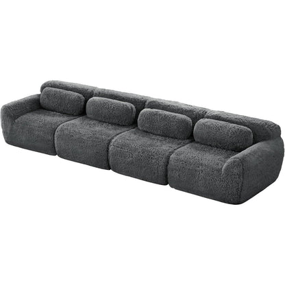 4-Sitzer Sofa Grau | Modulares Design, Kein Aufbau, Plüschstoff