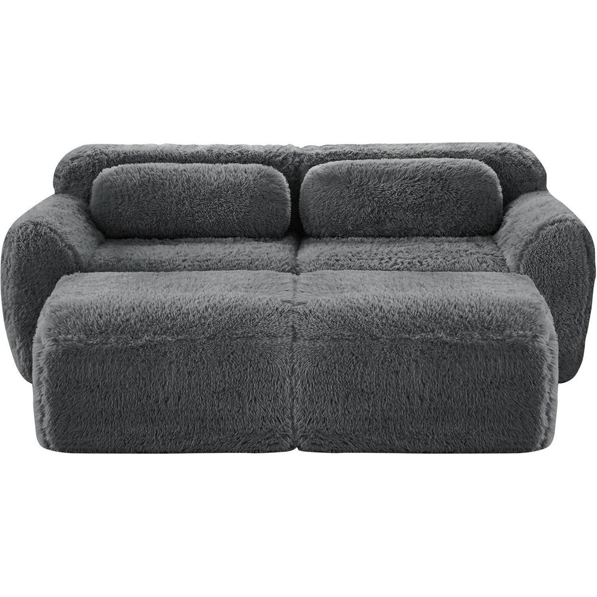 Graues 2-Sitzer Sofa mit Hockern & Kissen – Modular & Montagefrei