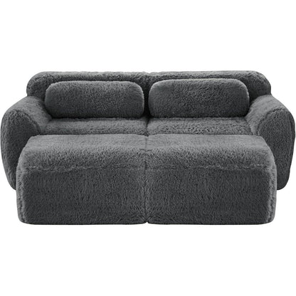 Graues 2-Sitzer Sofa mit Hockern & Kissen – Modular & Montagefrei