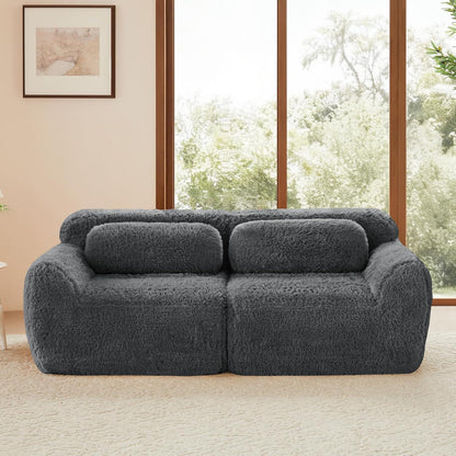 Graues 2-Sitzer Sofa | Modulares Design, Kein Aufbau, Plüschstoff