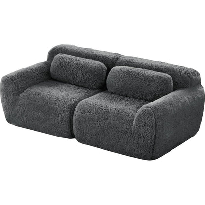 Graues 2-Sitzer Sofa | Modulares Design, Kein Aufbau, Plüschstoff