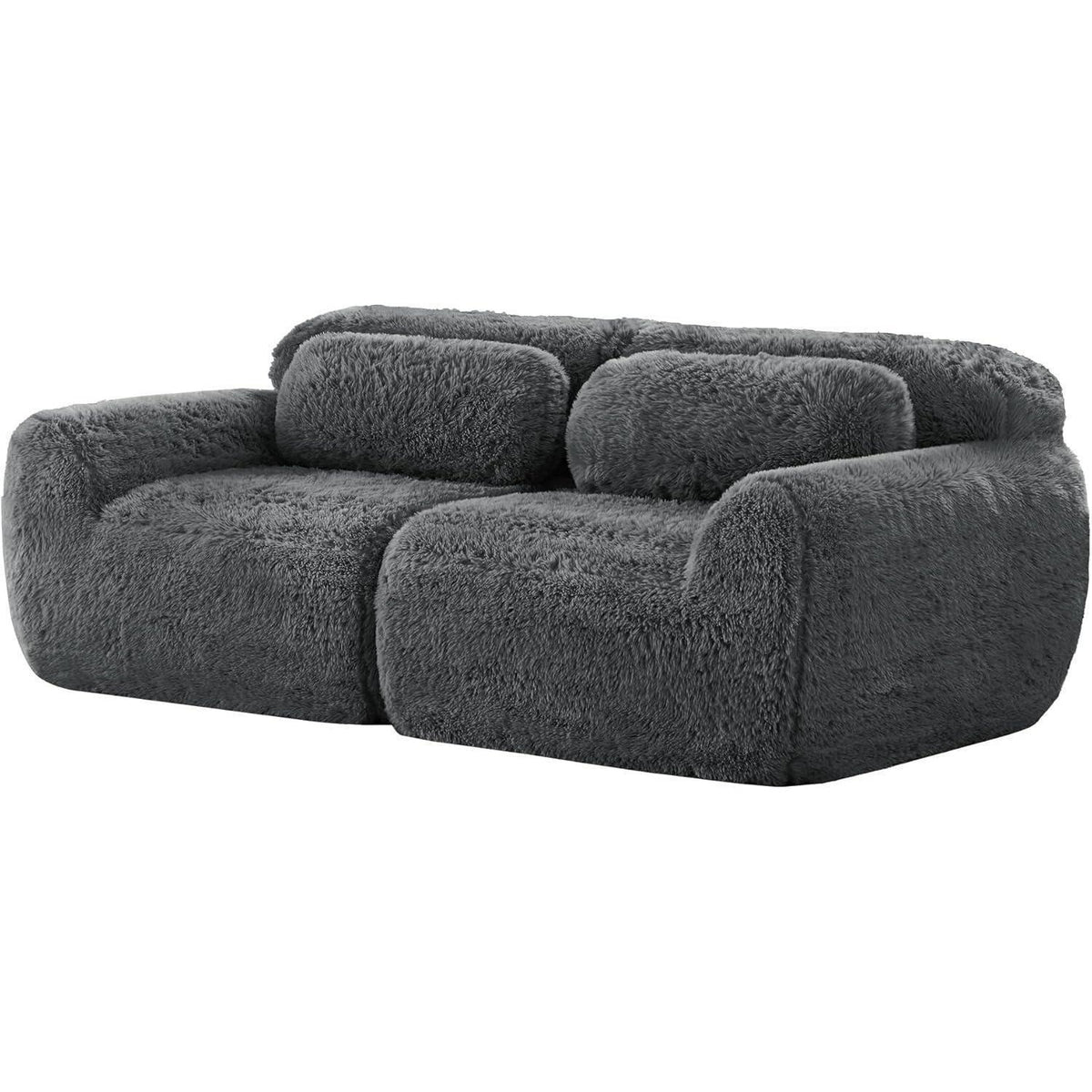 Graues 2-Sitzer Sofa | Modulares Design, Kein Aufbau, Plüschstoff