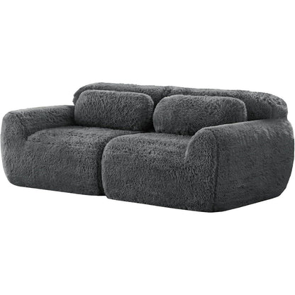 Graues 2-Sitzer Sofa | Modulares Design, Kein Aufbau, Plüschstoff