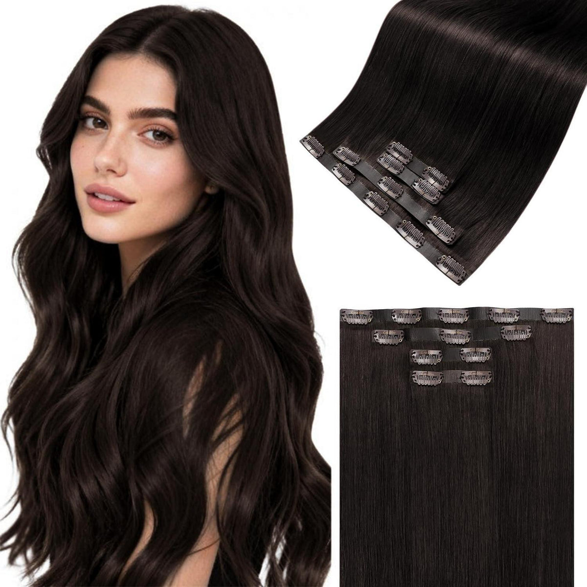 Echthaar Clip-in Extensions Braun – Natürliche Haarverlängerung
