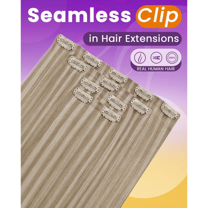 Echthaar Clip-in Extensions Blond Highlights 35cm