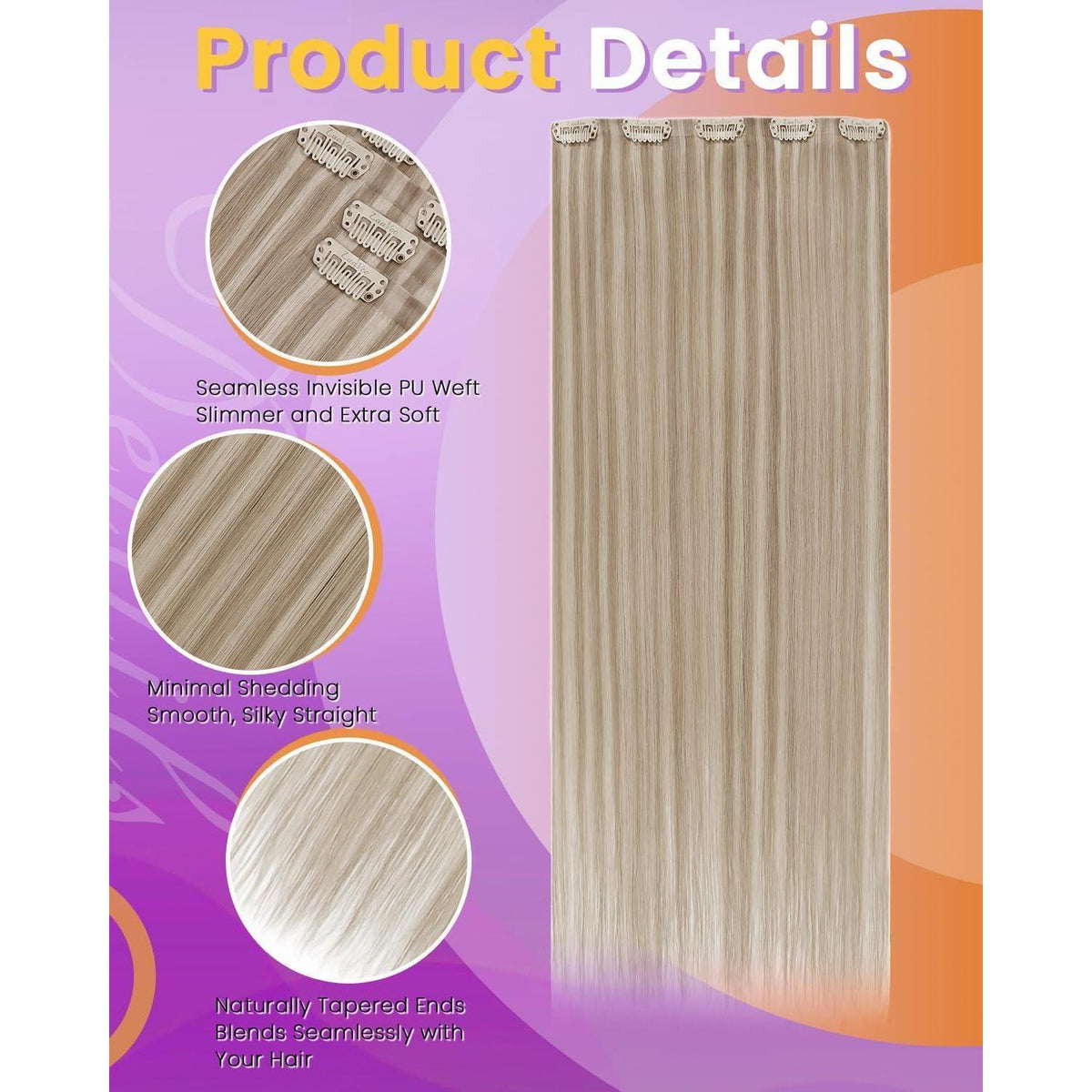 Echthaar Clip-in Extensions Blond Highlights 35cm