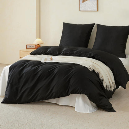 100% Baumwoll Bettwäsche Set Schwarz 200x220cm + 2 Kissenbezüge