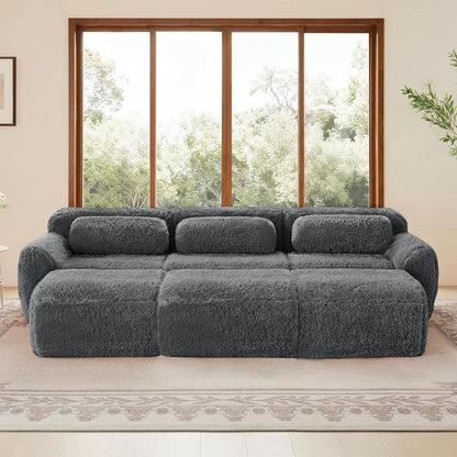 Graues 3-Sitzer Sofa mit Hockern | Modulares Sofa ohne Montage