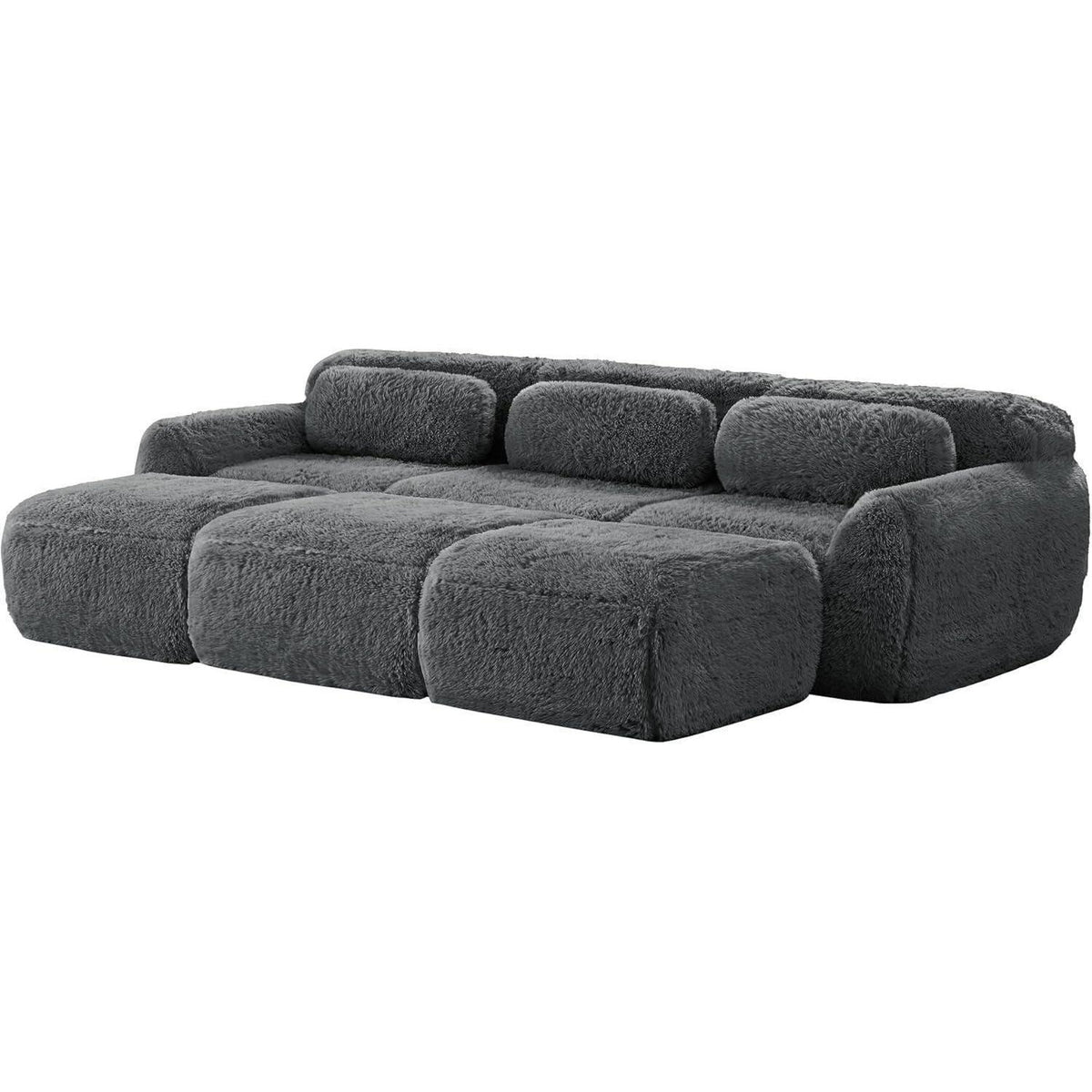 Graues 3-Sitzer Sofa mit Hockern | Modulares Sofa ohne Montage