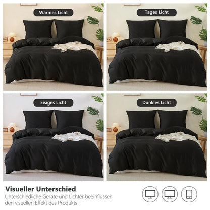 100% Baumwoll Bettwäsche Set Schwarz 200x200cm + 2 Kissenbezüge