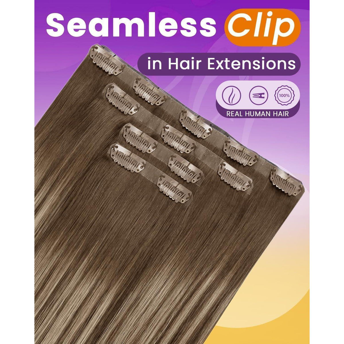 Echthaar Clip-Ins Braun Balayage 55cm – Voller Kopf