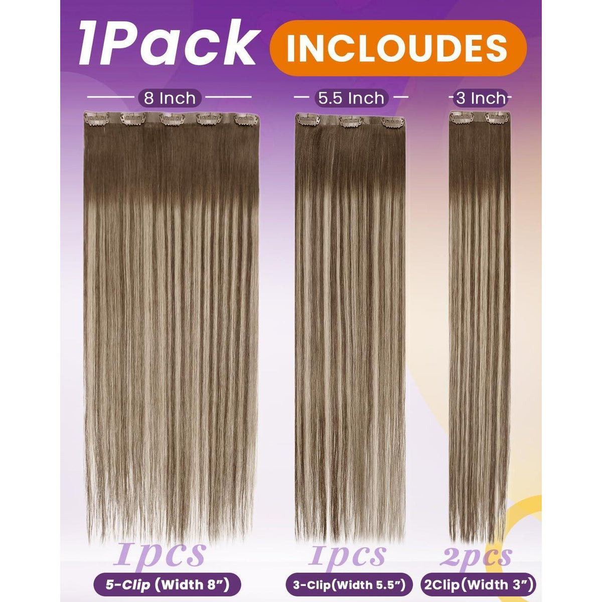 Echthaar Clip-Ins Braun Balayage 55cm – Voller Kopf