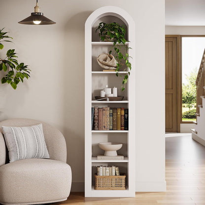 6-stöckiges Bücherregal mit Bogen | Weißes Eckregal für Wohnzimmer
