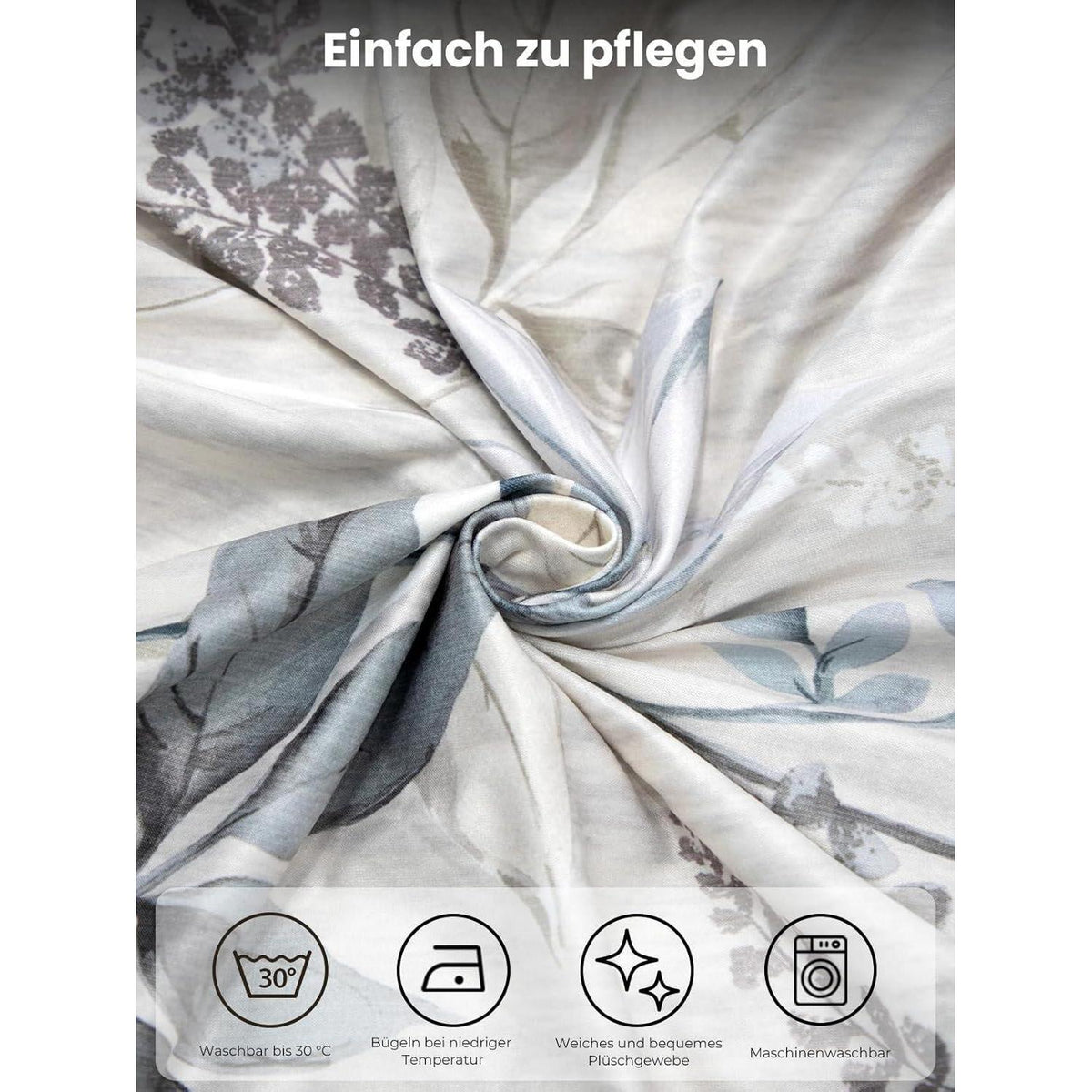 6er Set Stuhlhussen Grau Blätter-Muster – Stretch & Waschbar
