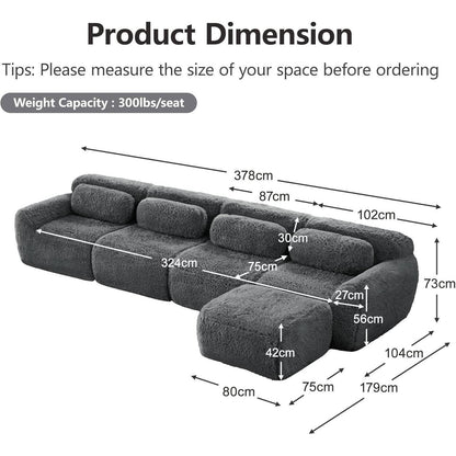4-Sitzer L-Form Sofa mit Hocker | Modulares Design, Grau