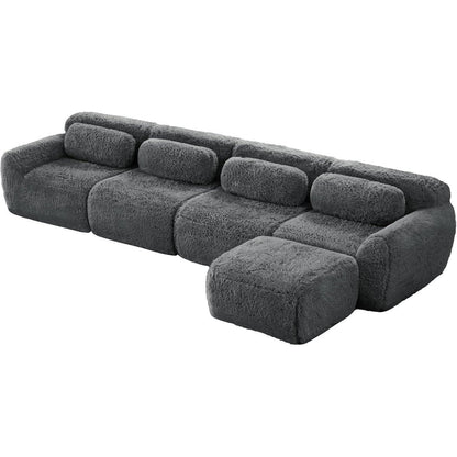 4-Sitzer L-Form Sofa mit Hocker | Modulares Design, Grau